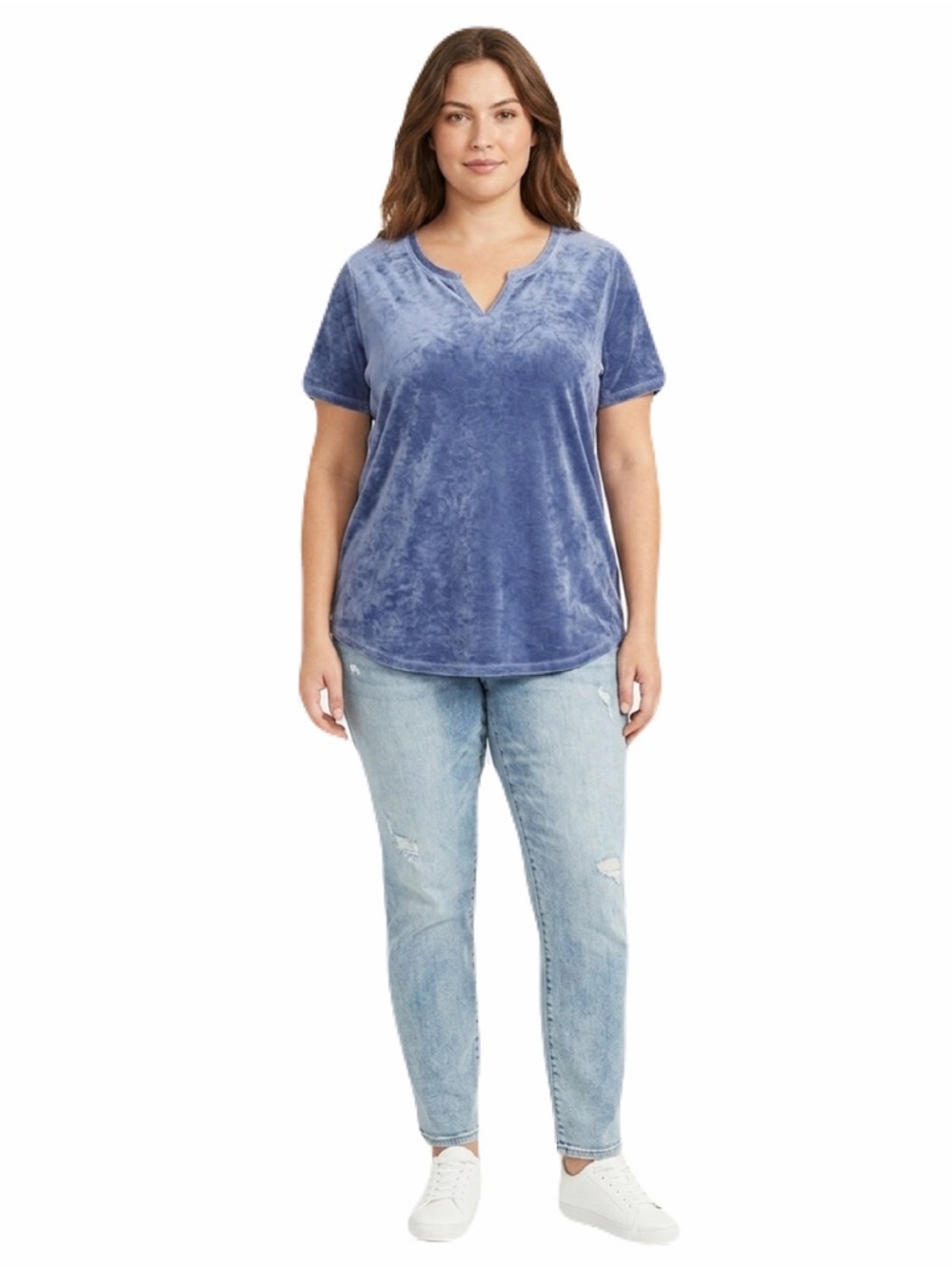 Terra & Blue Blue Burnout Short Sleeve Athletic Casual Split VNeck Tee 14W